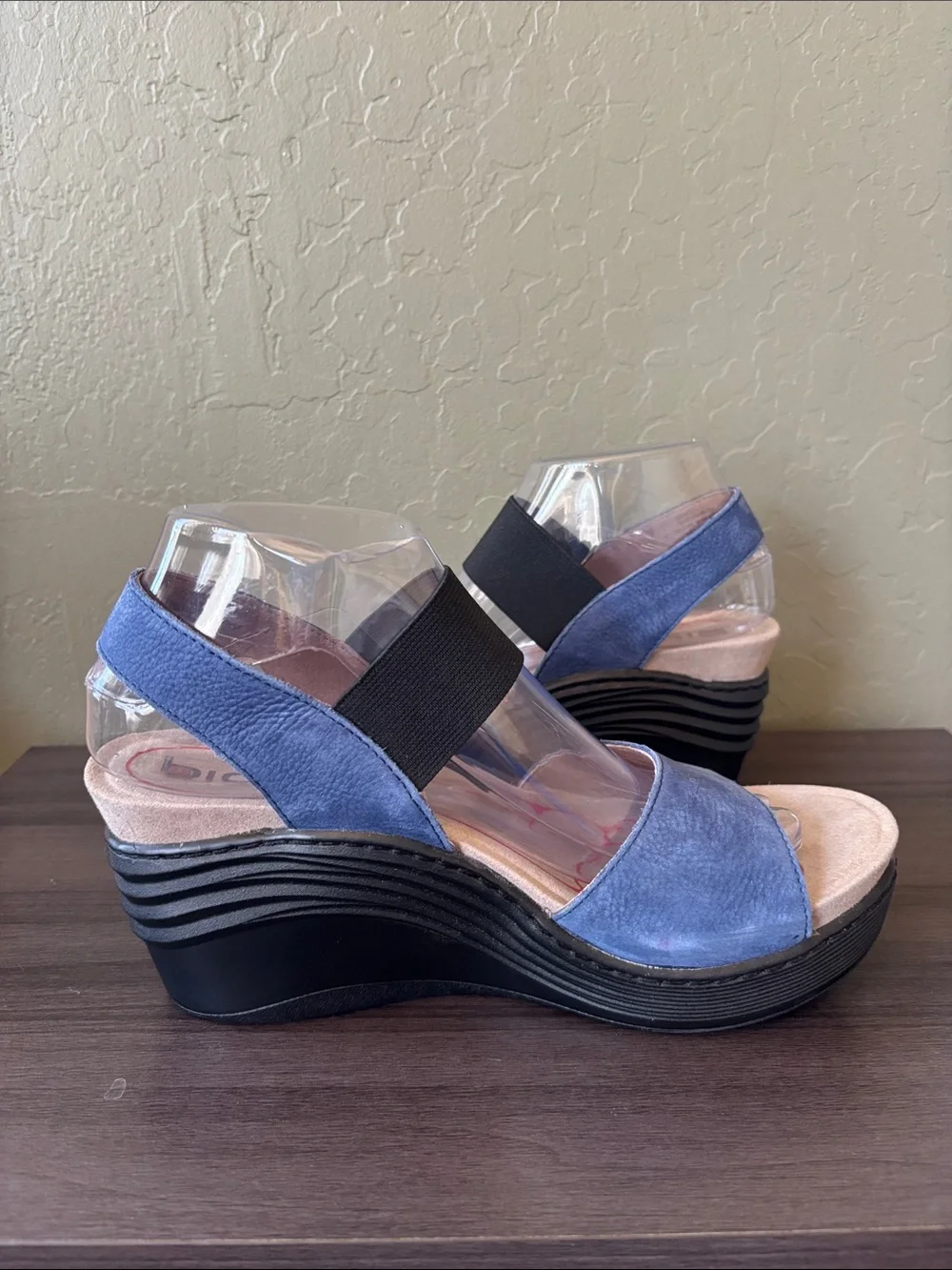 Bionica Stream Blue Nubuck Leather Wedge Slip On Sandals Size Womens 8.5